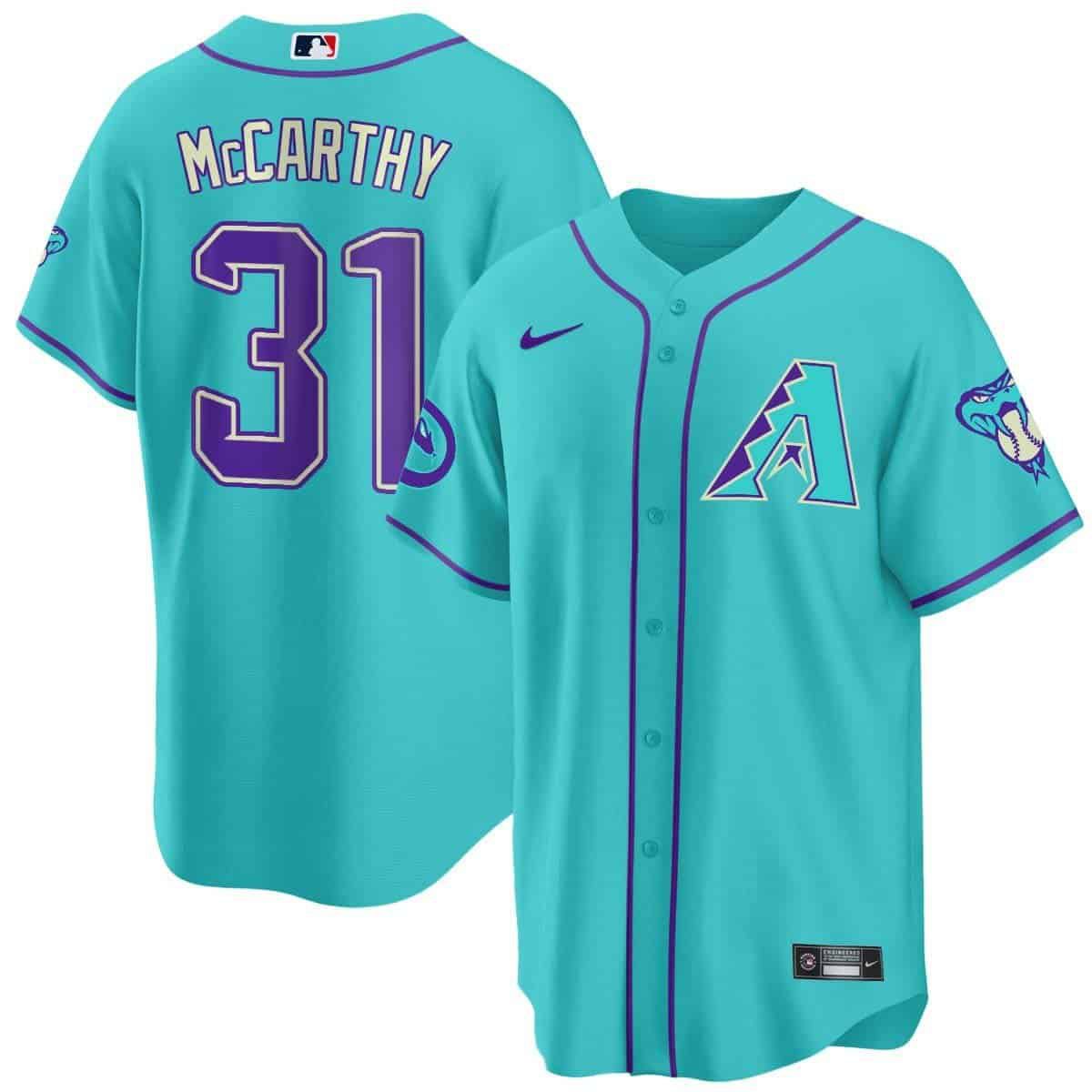 Men Arizona Diamondback #31 Mccarthy Light Blue Nike 2024 Teal Purple MLB Jersey style 2